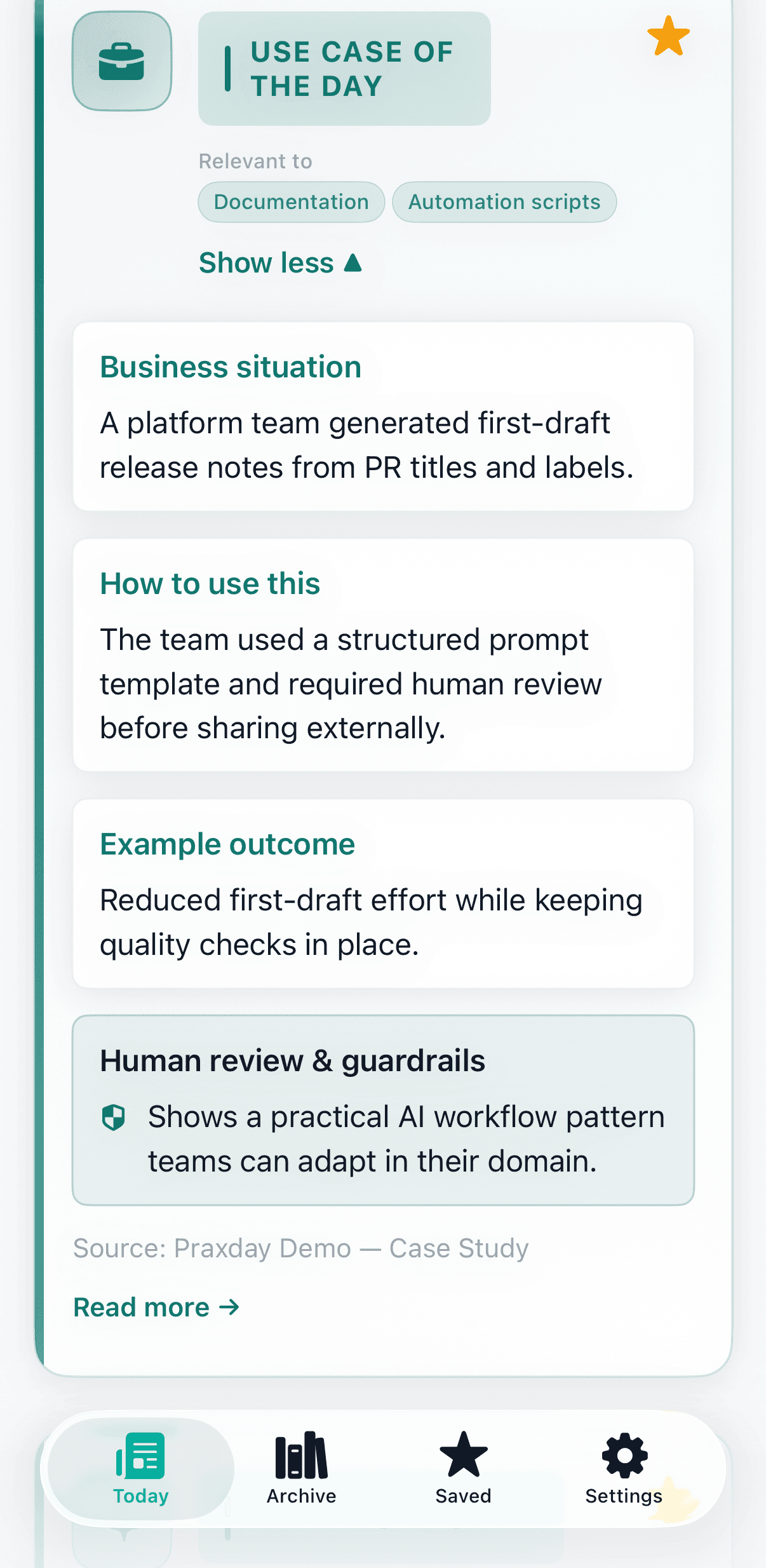 Expanded Use Case of the Day with business situation and guardrails