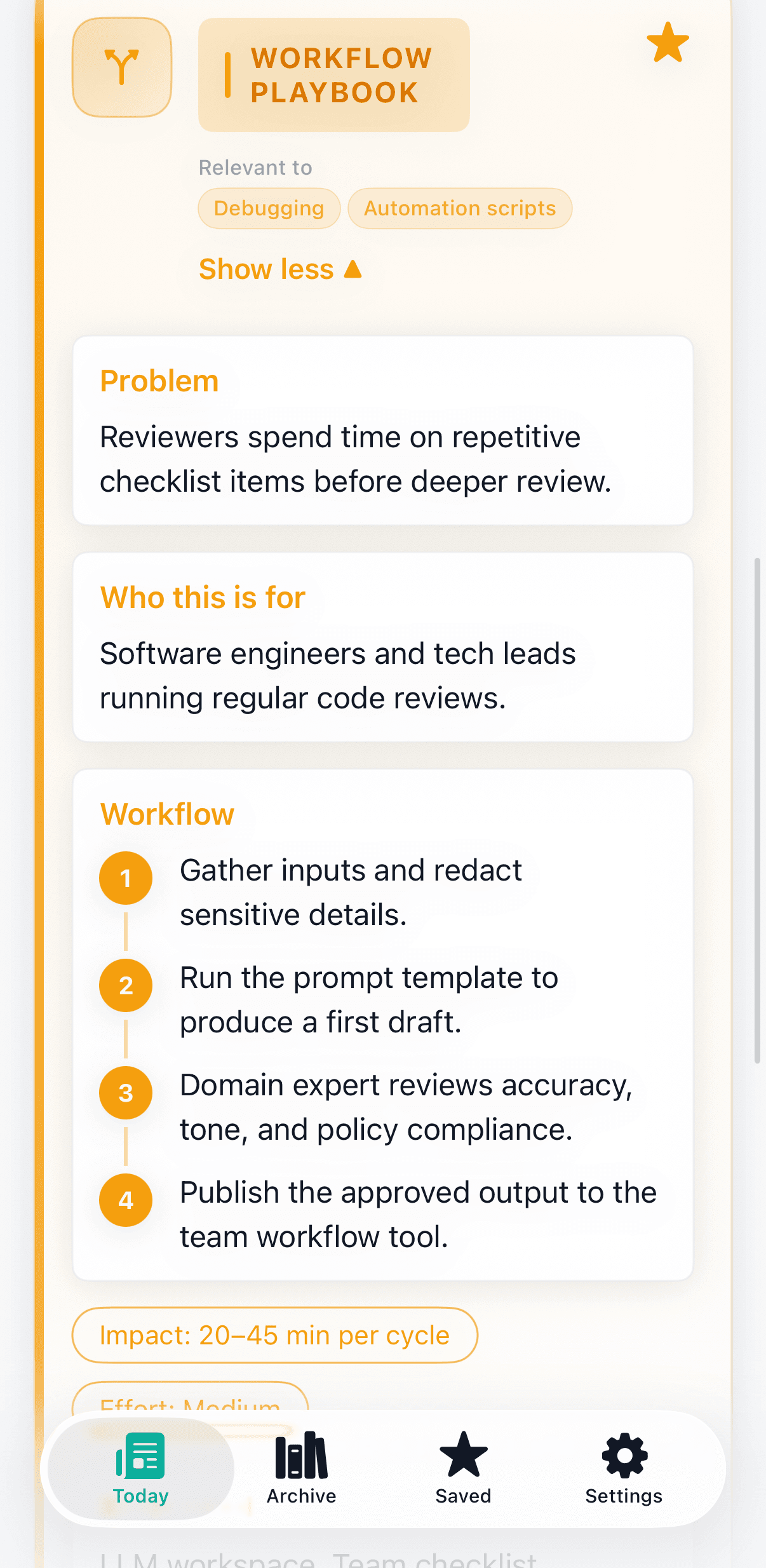 Expanded Workflow Playbook showing numbered workflow steps